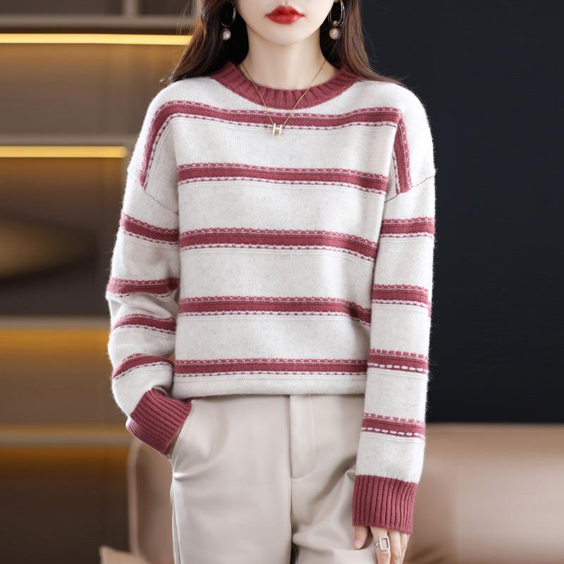 Women's Soft Striped Sweater in Mohair Look with Boxy Silhouette Chichicherry