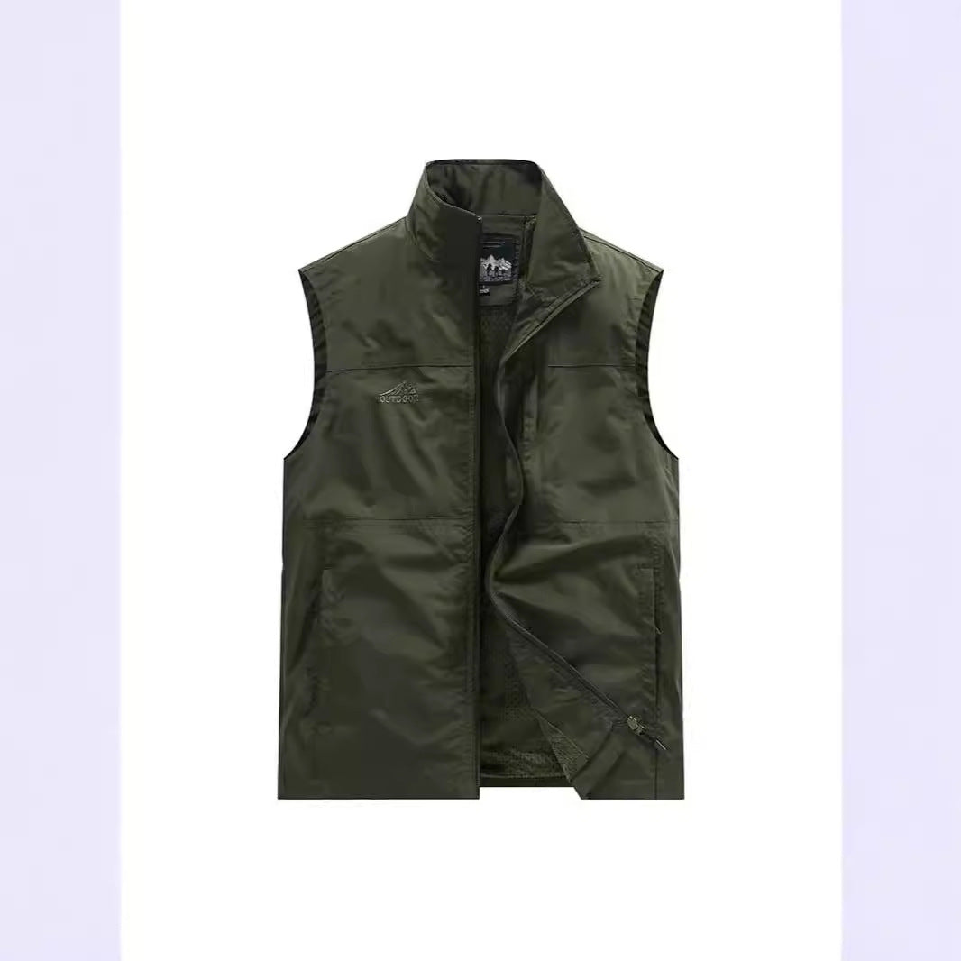 Men's Lightweight Utility Vest with Mesh Lining, Zipper and High Stand Collar Chichicherry