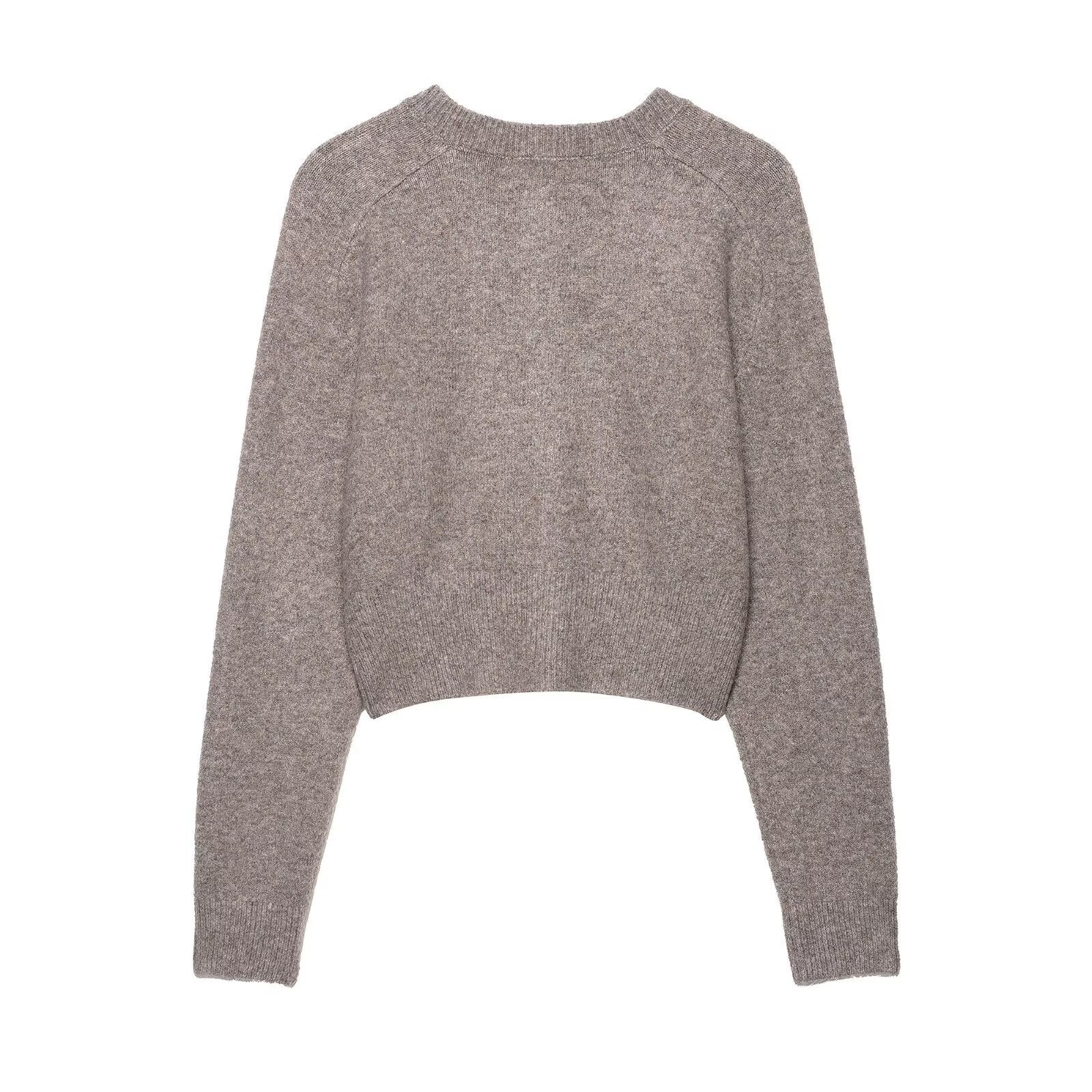 Ladies Cropped Raglan Cardigan with Pearl Buttons and Wide Ribbed Hem Chichicherry