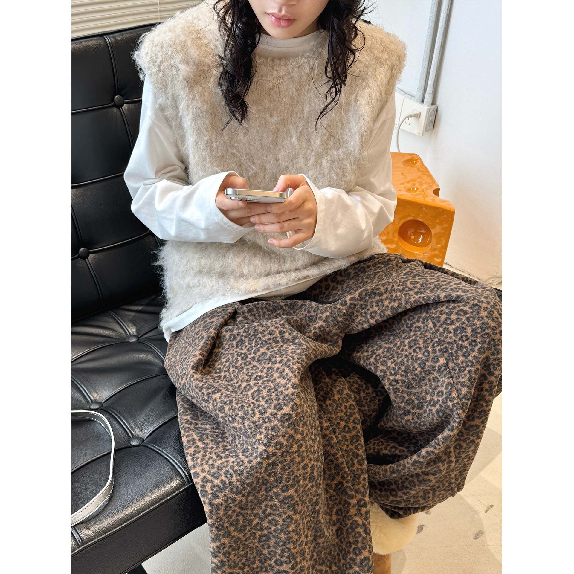 Women Fluffy Sleeveless Boxy Knit Vest with Soft Mohair Effect Chichicherry