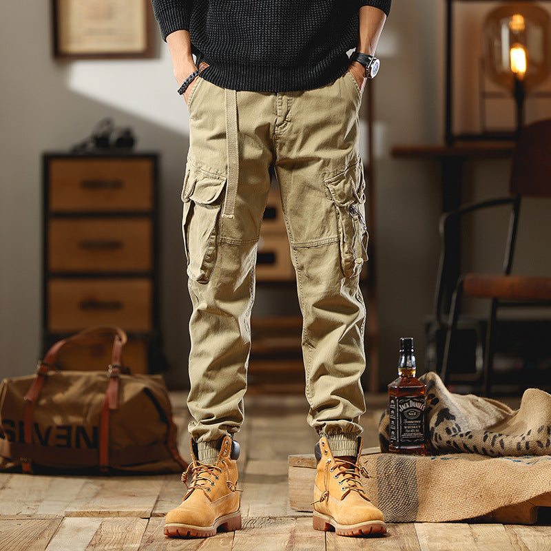 Men's Cargo Jogger Pants with Multi-Function Pockets and Elastic Hem Chichicherry