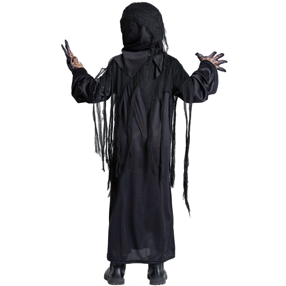 Unisex Spooky Skeleton Costume with Hood and Fringes Chichicherry