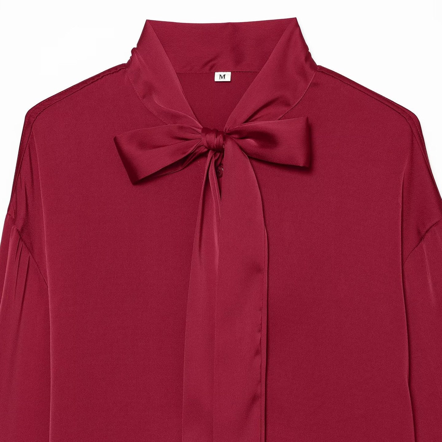 Women's Silk-like Blouse with Tie, Oversized Cut and Concealed Button Placket Chichicherry