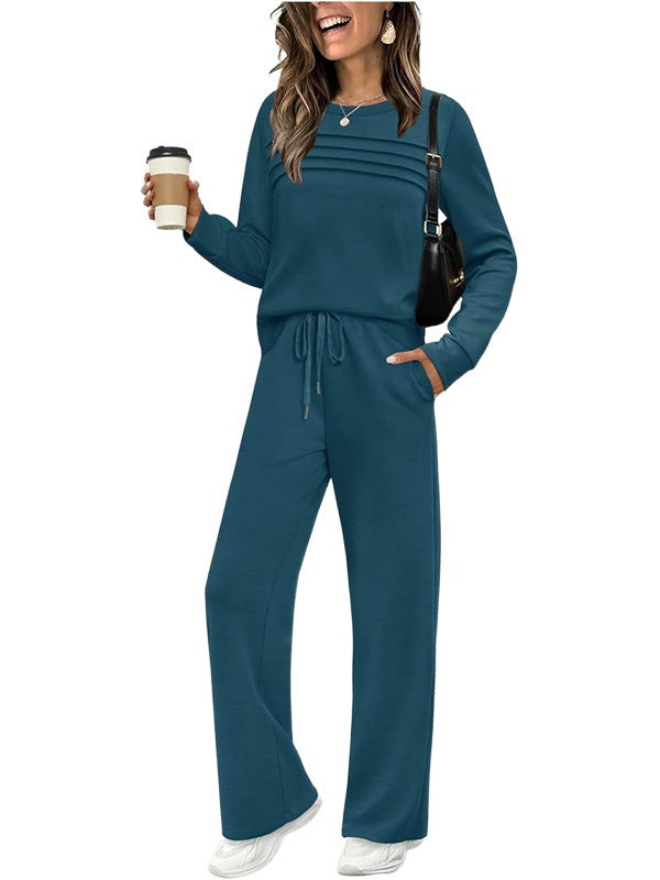 Women's Casual Lounge Set with Piping Sweatshirt and Loose Drawstring Jogging Pants Chichicherry