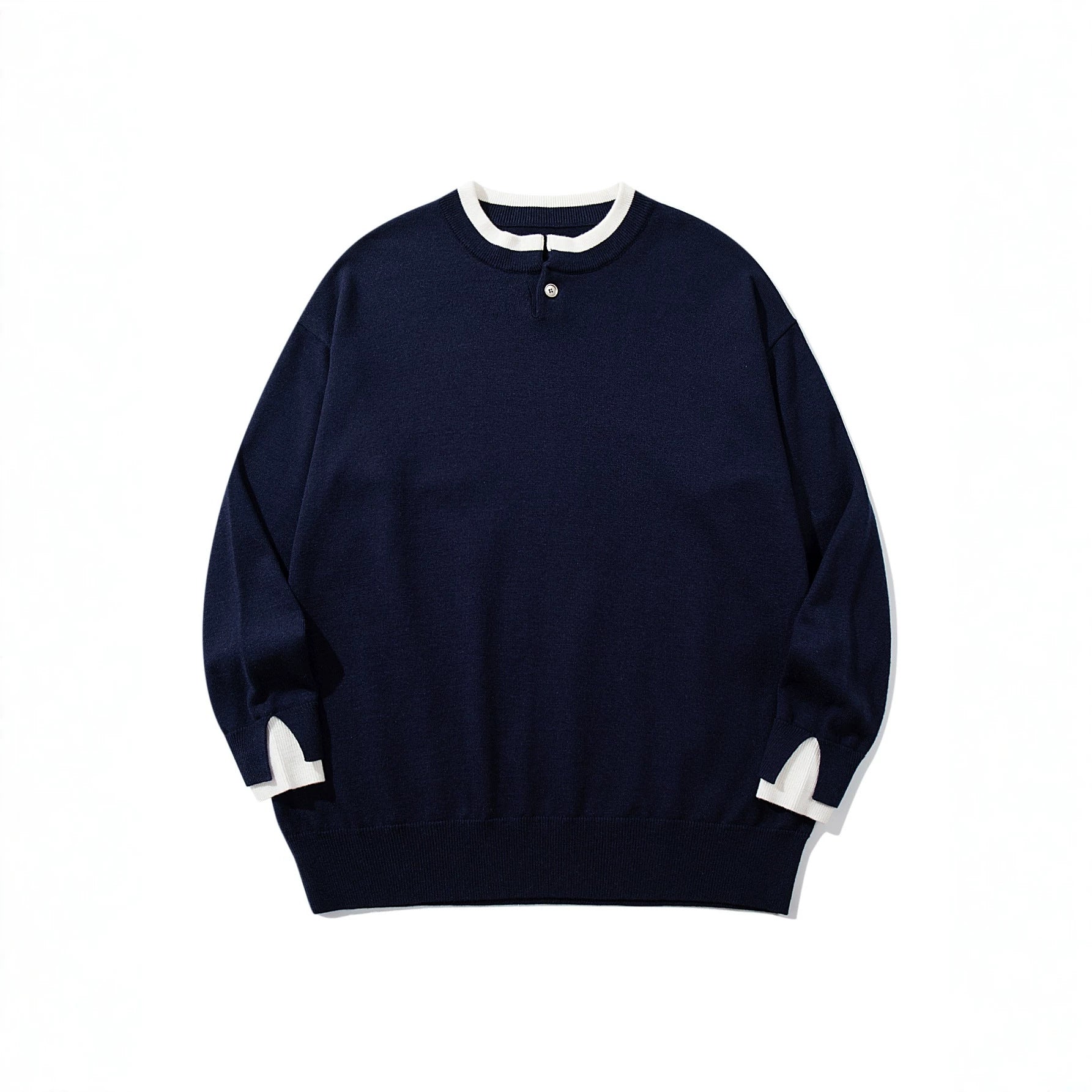 Unisex Oversized Knit Sweater with Short Henley Button Placket and Thumbhole Cuffs Chichicherry