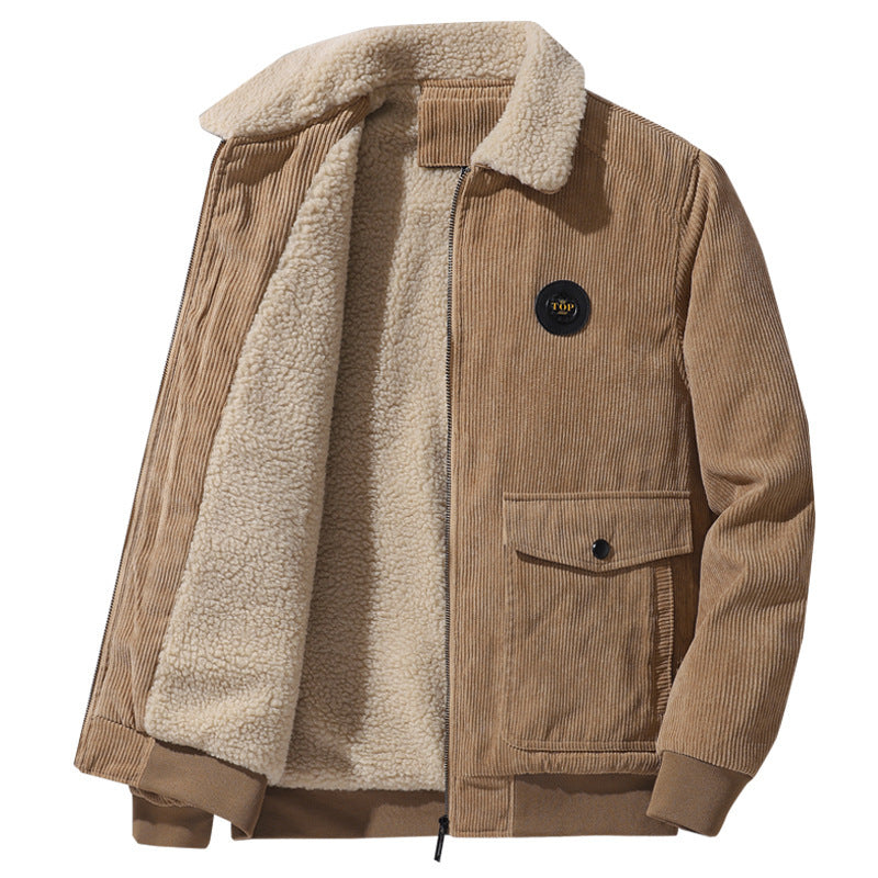 Men's cord field jacket in aviator style with sherpa collar and utility patch pockets Chichicherry