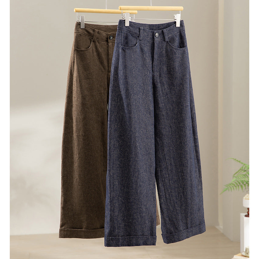 Women's Wide High-Cut Culotte Pants in Denim Look with Cuff Chichicherry
