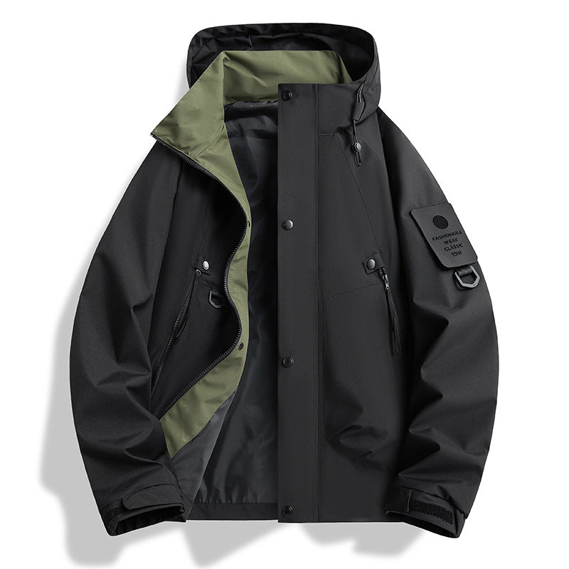 Men's minimalist weatherproof parka with contrast lining and utility details Chichicherry