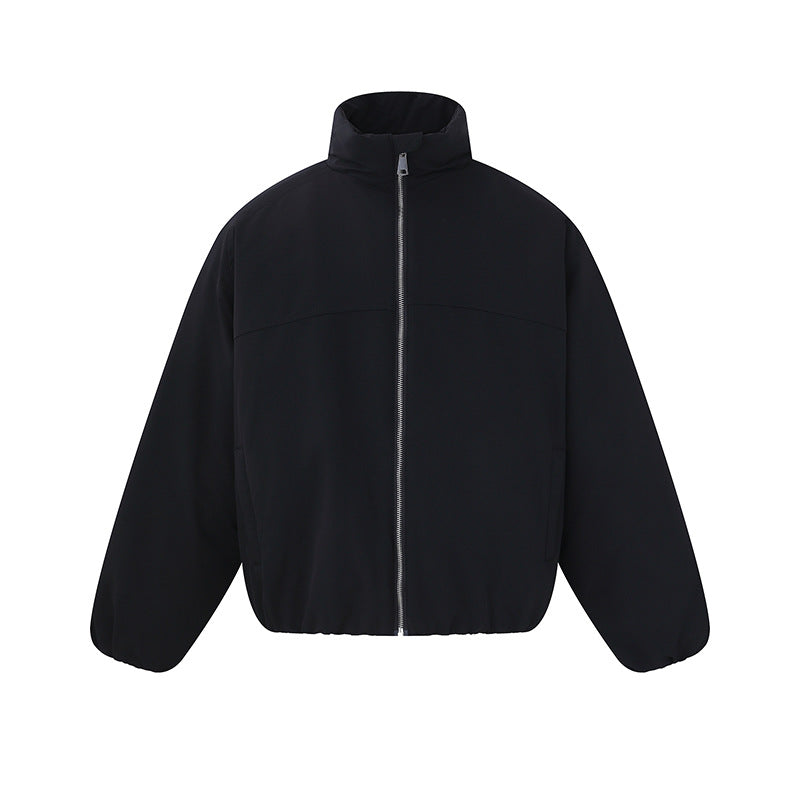 Unisex Lightweight Boxy Puffer Jacket with High Stand-Up Collar and Elastic Hem Chichicherry