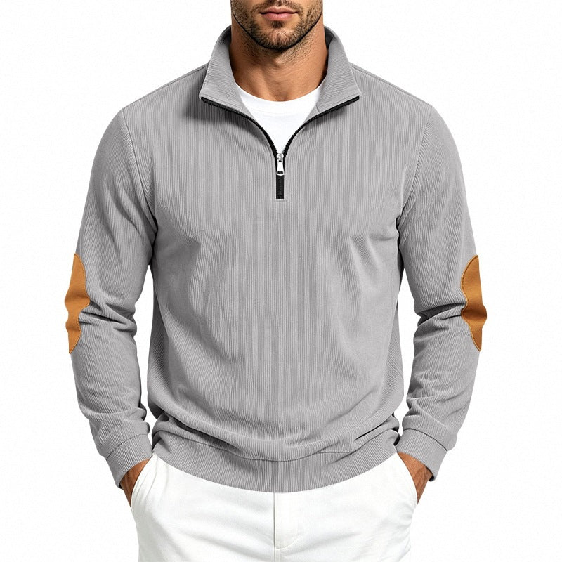 Men's half-zip pullover with waffle structure and elbow patches Chichicherry