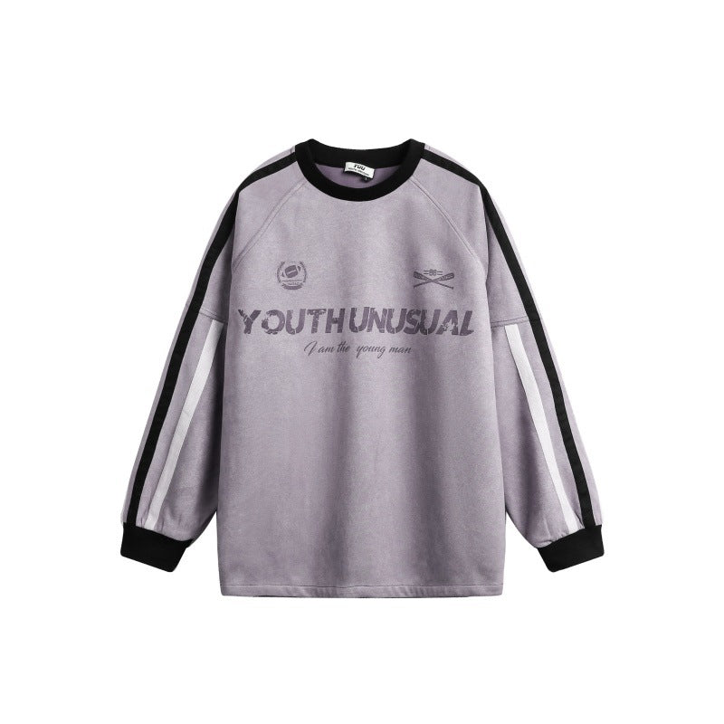 Men's Oversized Sweatshirt in Retro Sports Style with Contrast Stripes Chichicherry