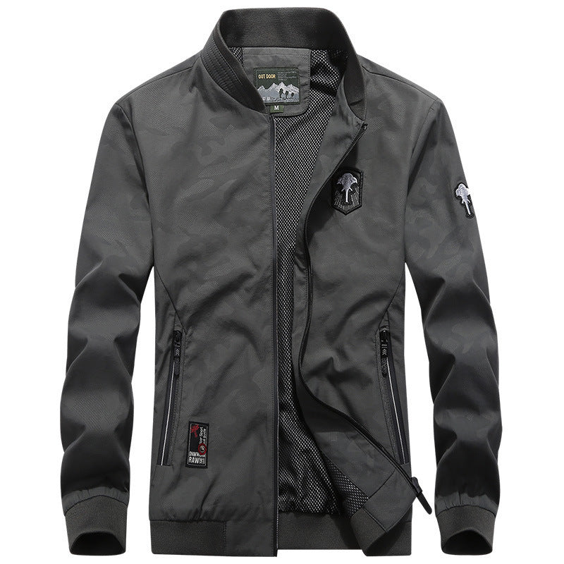 Men's Lightweight Bomber Jacket with Mesh Lining, Zip Pockets and Stand-up Collar Chichicherry