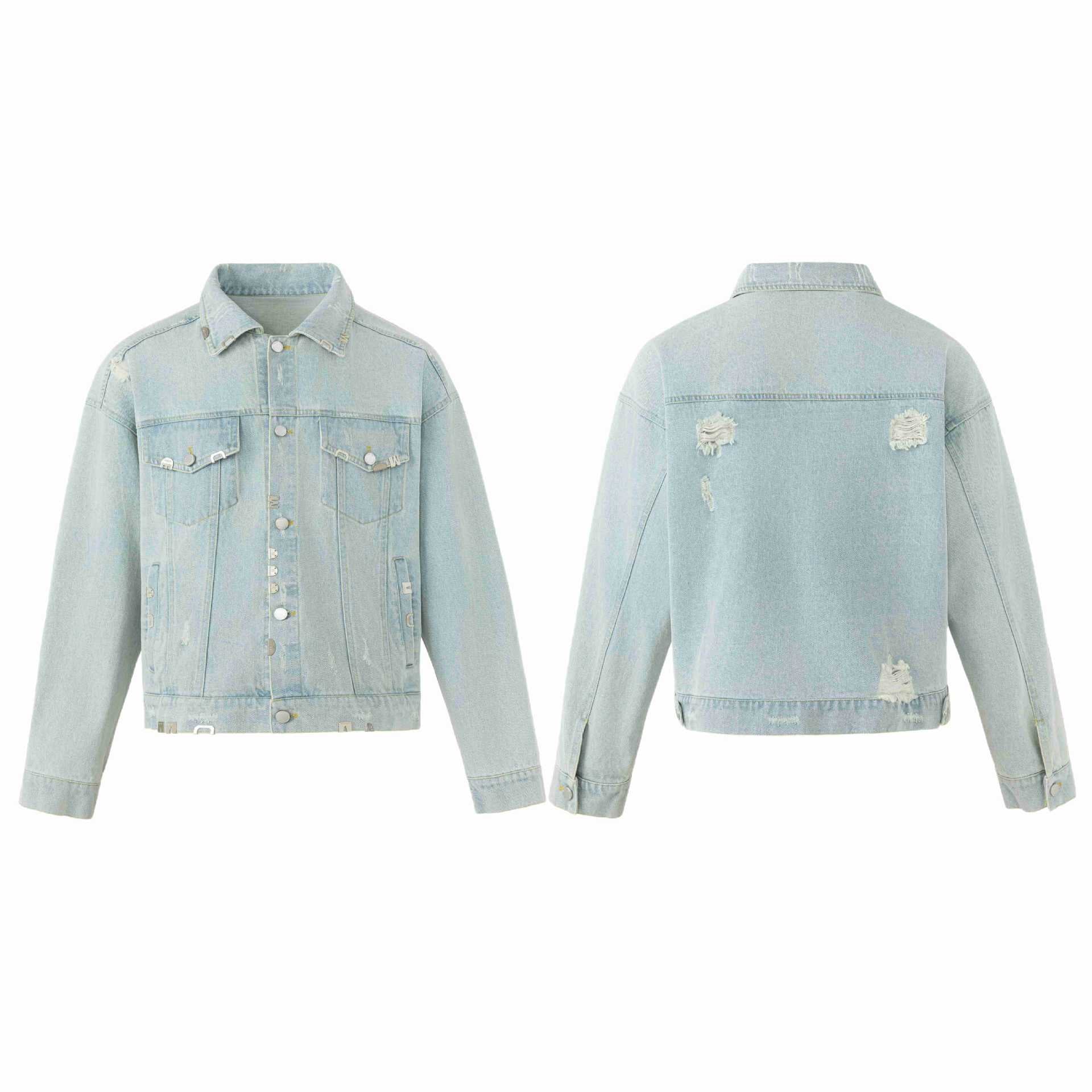 Unisex Castig tailored jeans jacket with logo studs and vintage washed effect Chichicherry