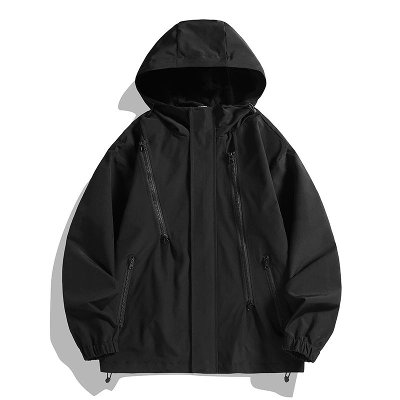 Women's Short Technical Hooded Jacket with Asymmetric Zippers & Drawstring Chichicherry