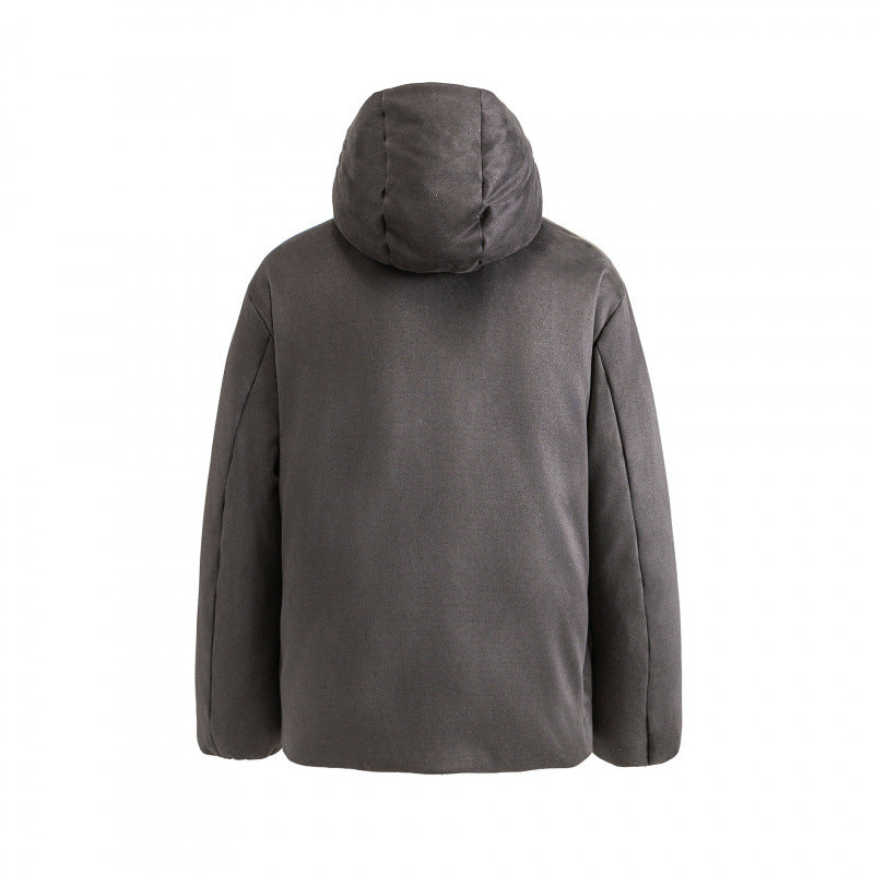 Unisex Padded Boxy Jacket with High Stand-up Collar and Hood Chichicherry