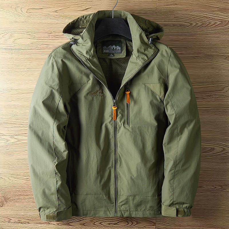 Men's Breathable Water-Repellent Outdoor Jacket with Hood and Zipper Chichicherry
