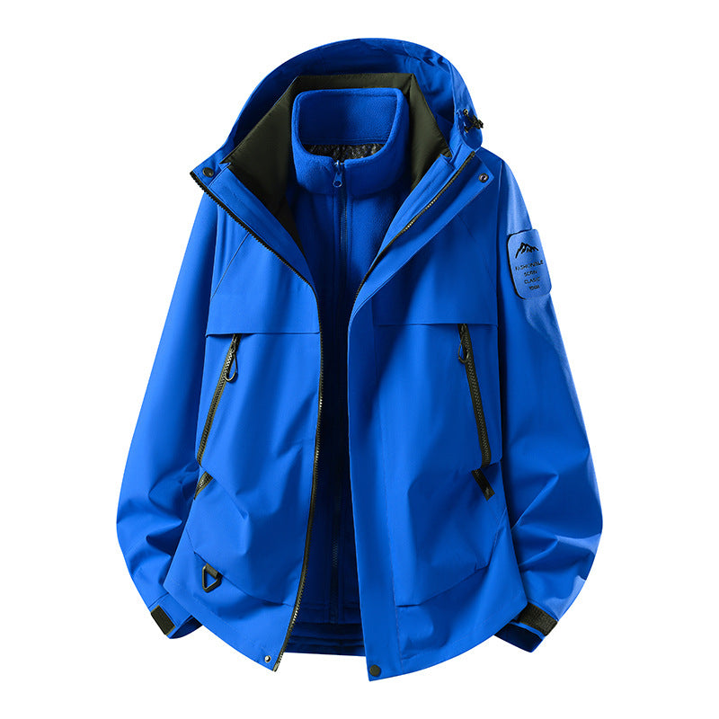 Men's modular waterproof outdoor jacket with removable fleece inner jacket, hood, and zippered pockets Chichicherry