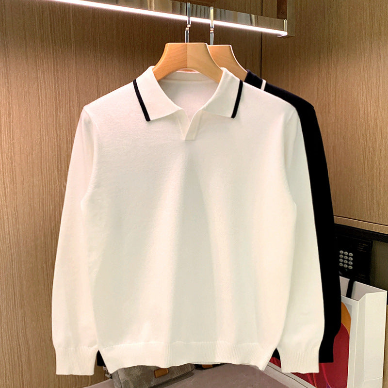 Herren Feinstrick-Polopullover mit offenem Polokragen und kontrastierter Kanten Chichicherry