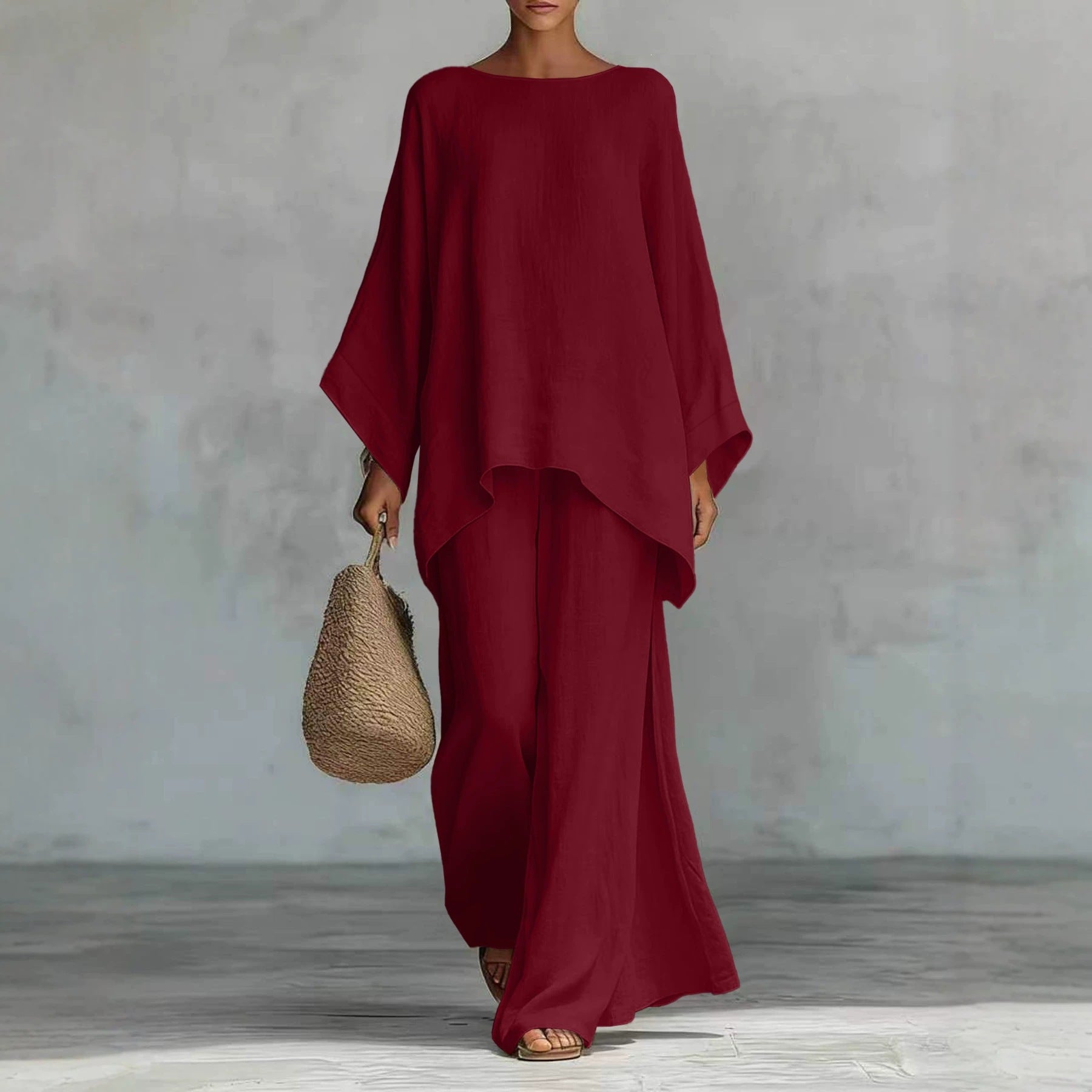 Women Casual Oversized Kaftan Top with Wide Palazzo Pants Chichicherry