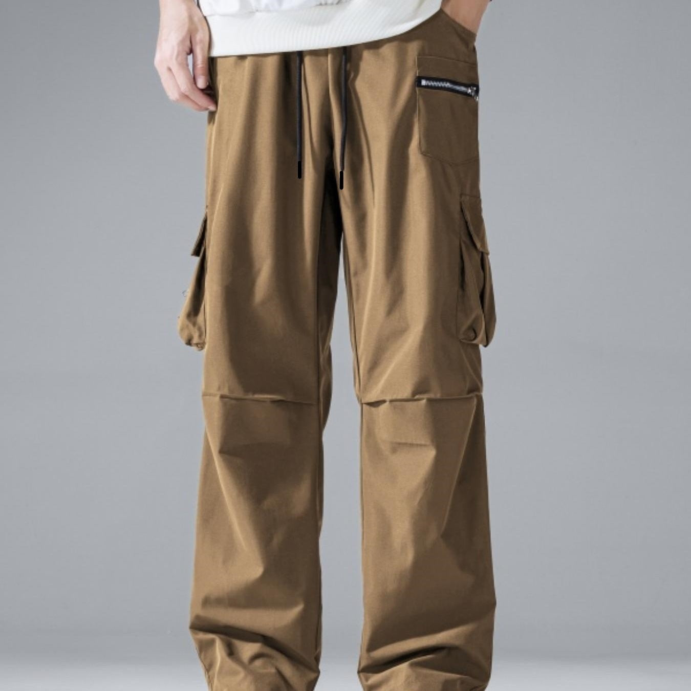 Men's Baggy Utility Cargo Pants with Multiple Pockets, Reinforced Knee Inserts & Drawstring Waist Chichicherry