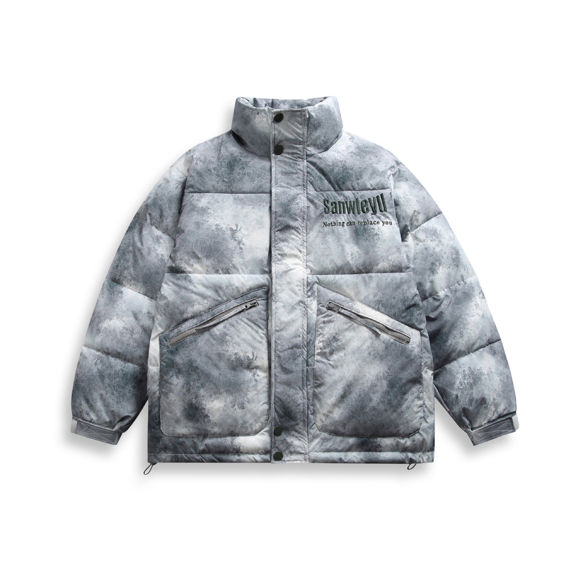 Unisex Short padded blouse jacket in boxy cut with high stand-up collar and diagonal zipper pockets Chichicherry