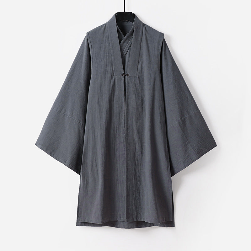 Unisex Asian inspired oversized kimono jacket with trumpet sleeves and small toggle closure Chichicherry
