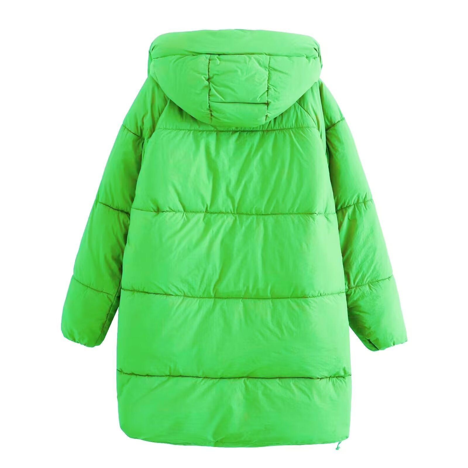 Women's Longer Quilted Down-Effect Coat with High Collar, Hood and Drawstring Chichicherry