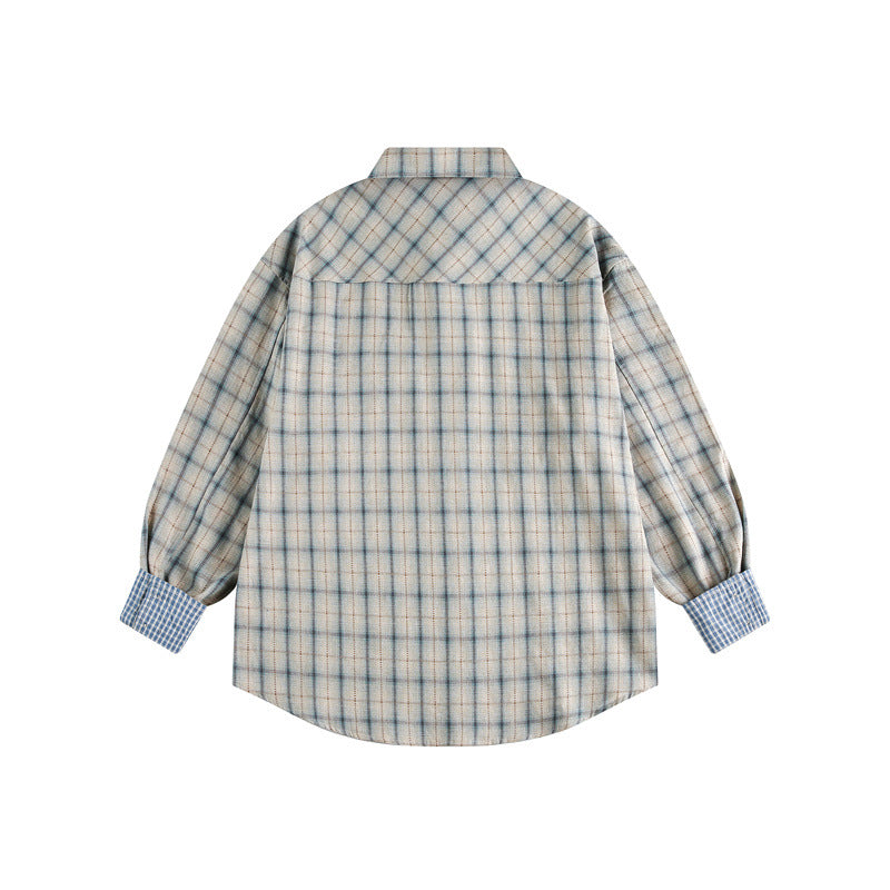 Unisex Oversize Shirt Jacket in Check Pattern with Asymmetric Chest Pocket and Contrast Cuffs Chichicherry