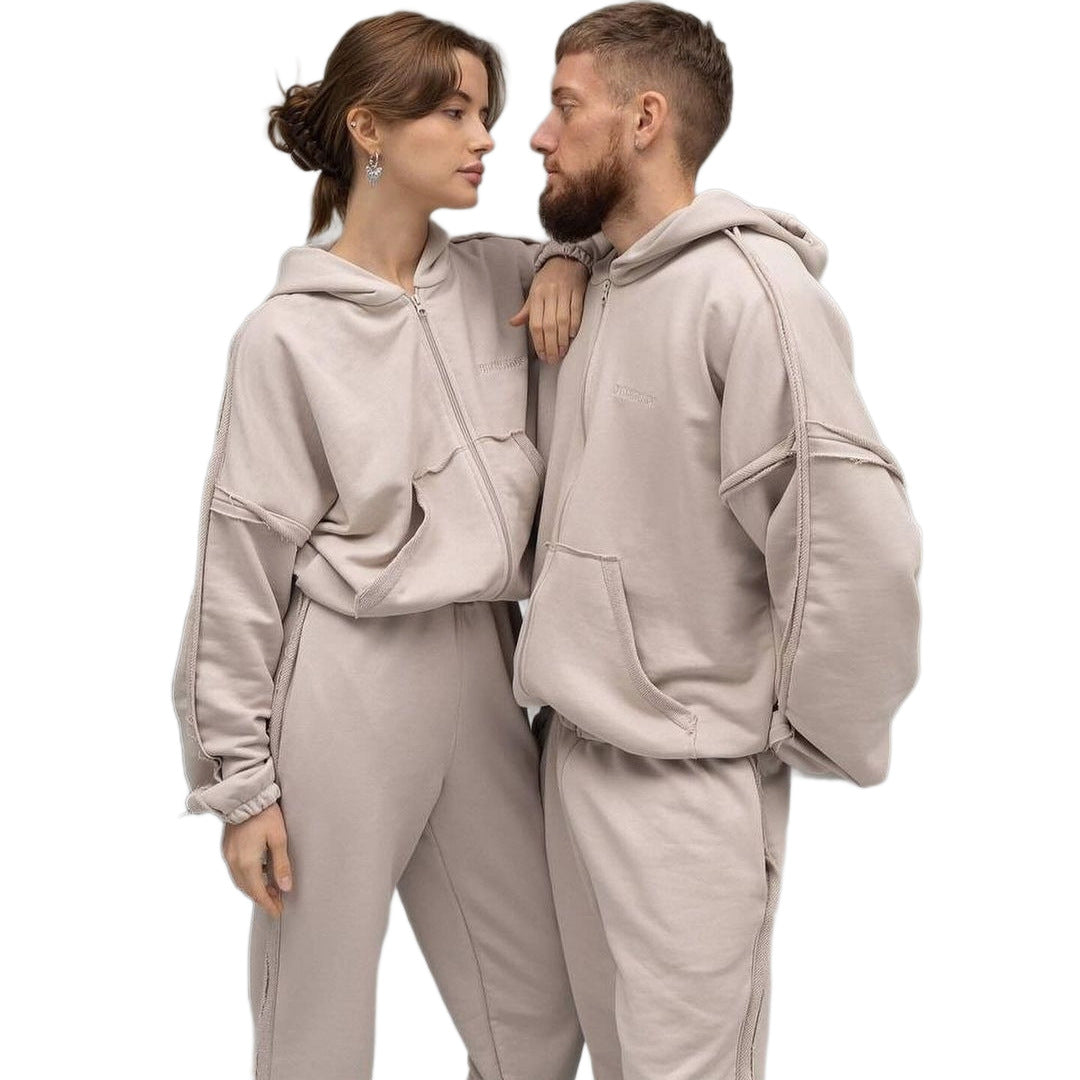 Unisex Oversize Hoodie-Set aus weichem Fleece mit Reißverschluss und Jogginghose Chichicherry