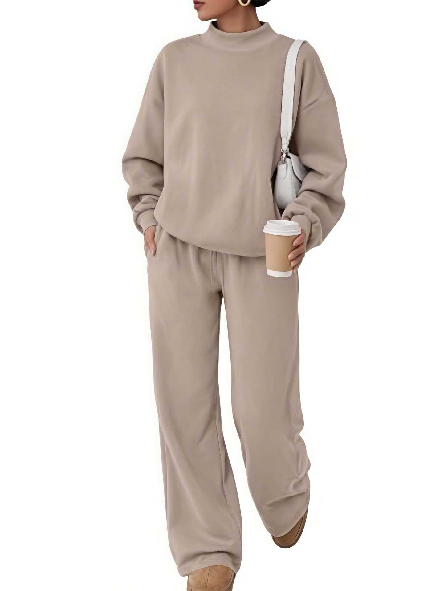 Women's Casual Lounge Set with High Stand-Up Collar and Loose Sweatpants Chichicherry