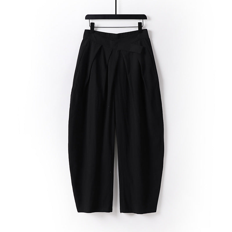 Women's High-Rise Culotte Pants with Pleats and Elastic Waistband Chichicherry