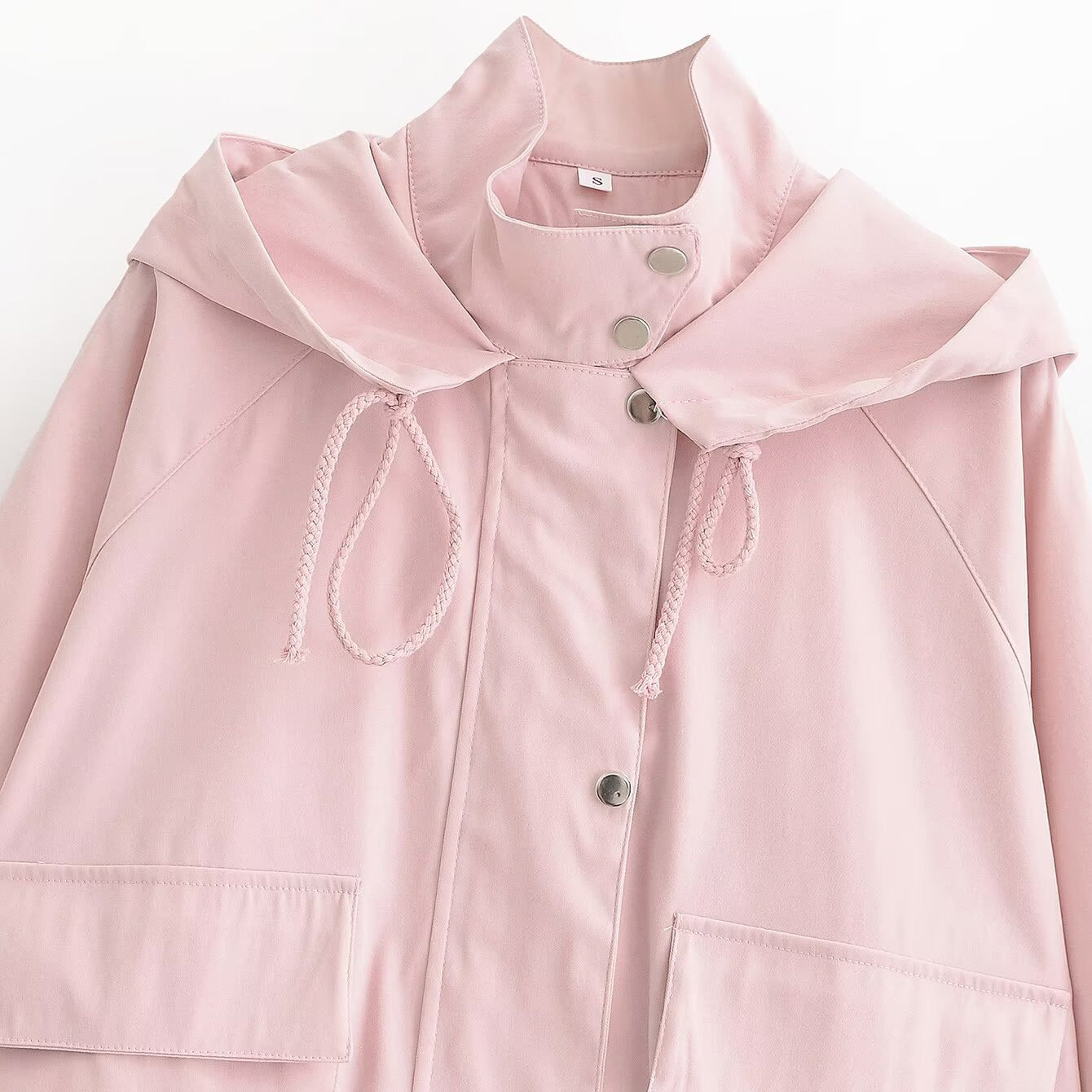 Women's Short Water-Repellent Hooded Jacket with Drawstring, Snap Button Placket, and Flap Pockets Chichicherry
