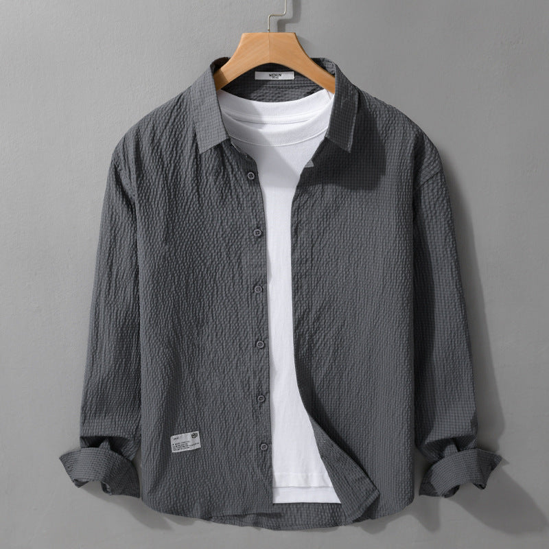 Men's structured lightweight shirt in layering style with crinkle look and rounded hem Chichicherry