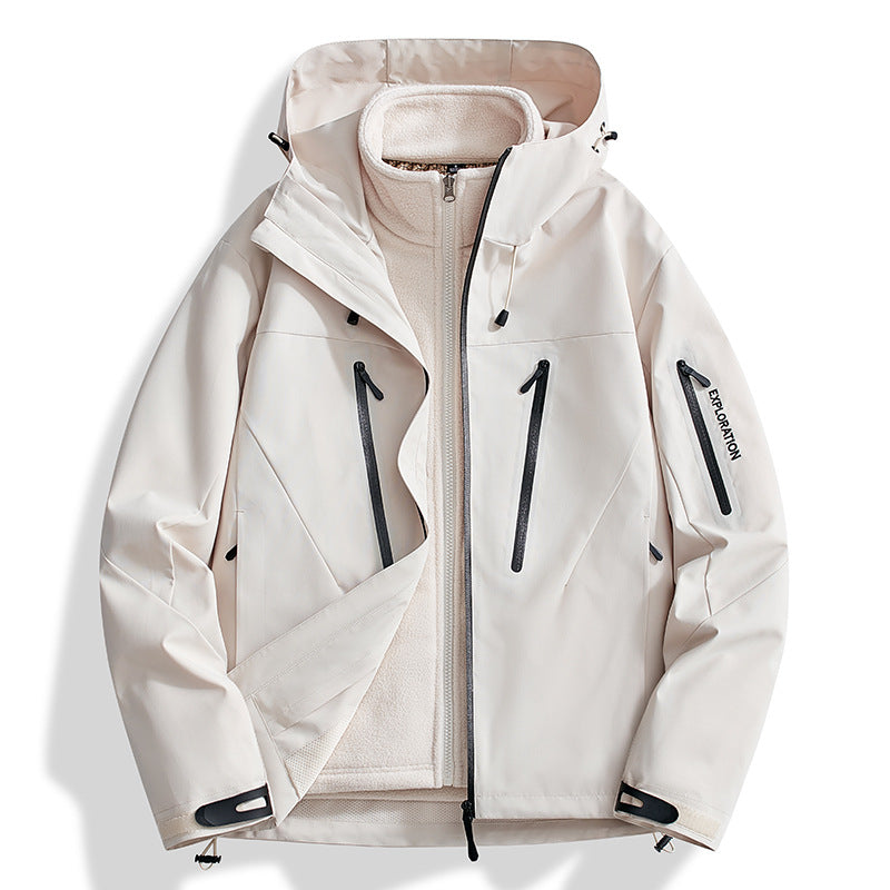 Men's two-in-one softshell outdoor jacket with detachable fleece inner jacket and waterproof zippers Chichicherry