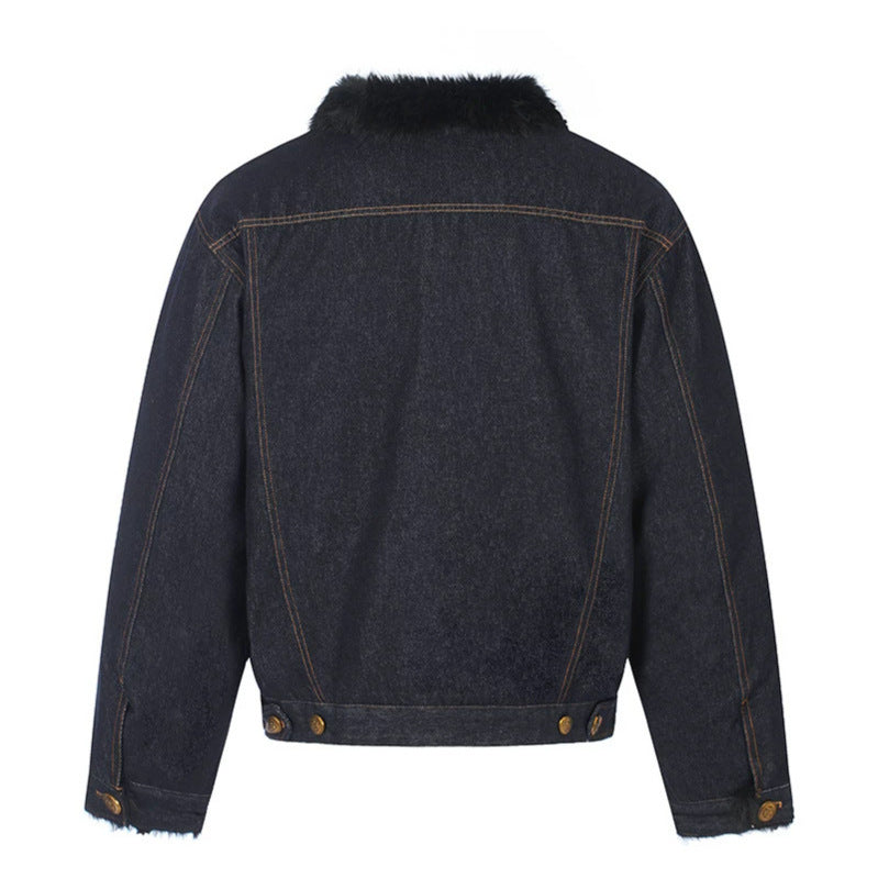 Women's padded denim jacket with faux fur collar, teddy lining and gold button details Chichicherry