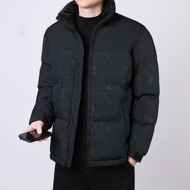 Men's Insulated Winter Quilted Jacket with Geometric Tone-on-Tone Quilting and High Stand Collar Chichicherry