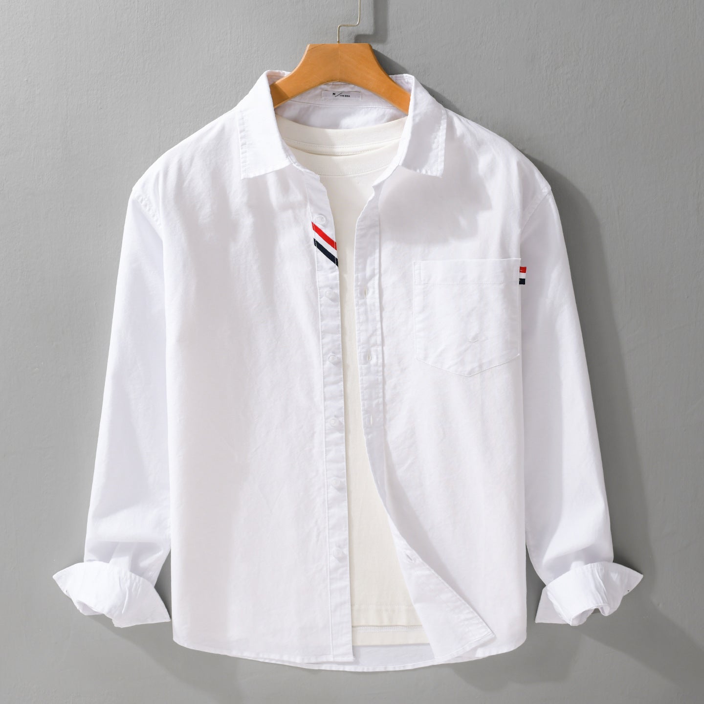 Men's Casual Cotton Overshirt with Chest Pocket and Subtle Tricolor Detail Chichicherry