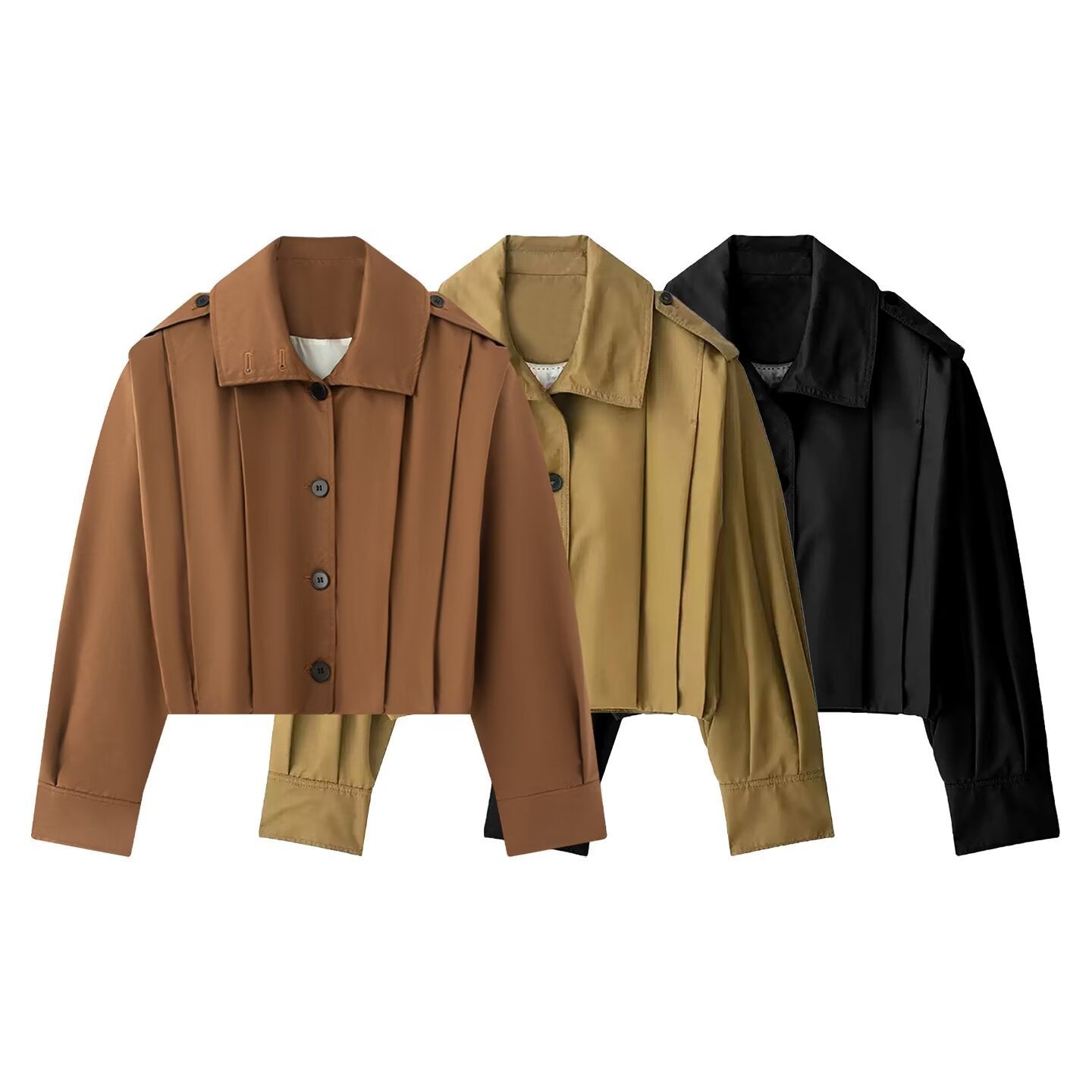 Ladies Short-Cut Trench Blouson Jacket with Pleats and Epaulettes Chichicherry