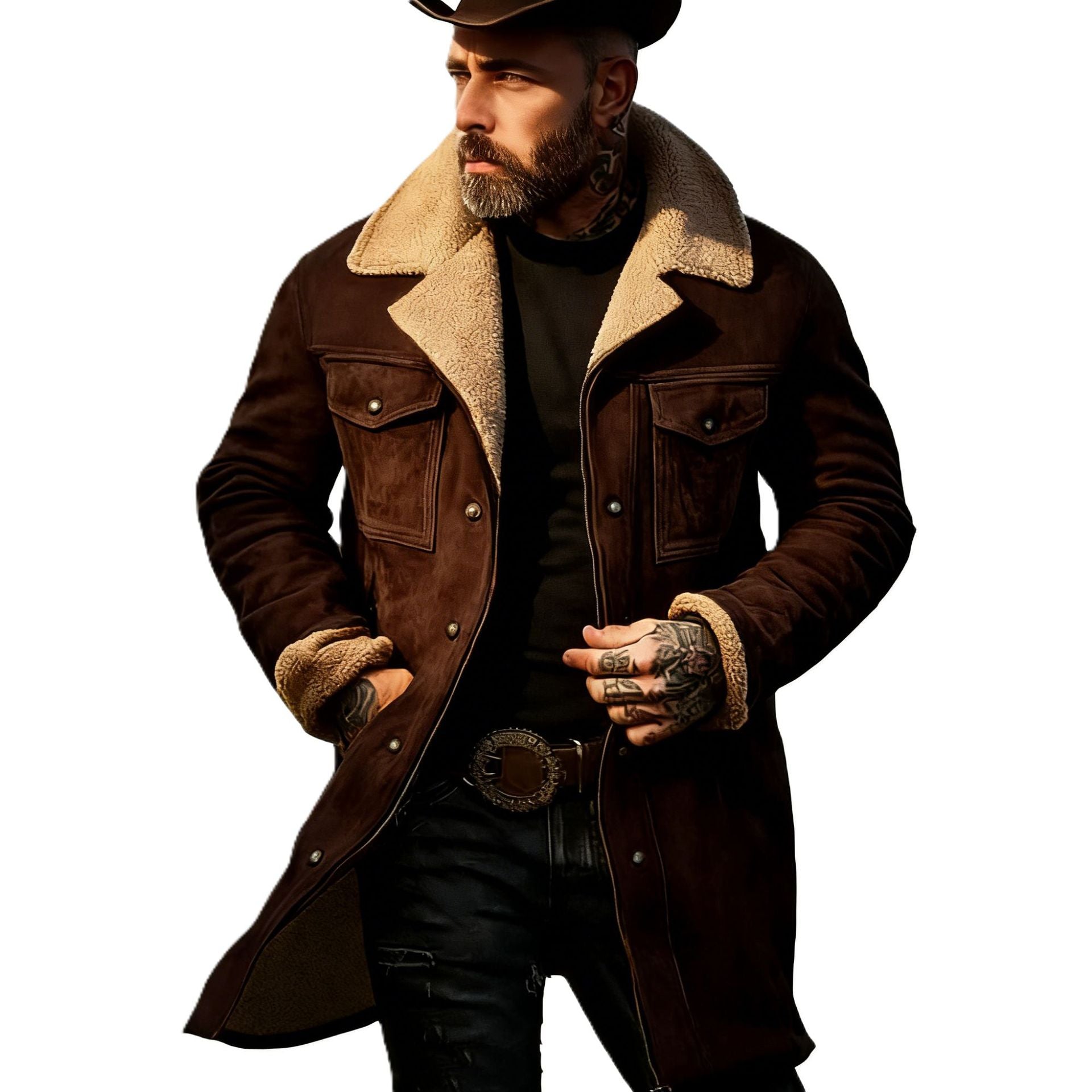 Herren Pilotenjacke aus Velourslederoptik mit Teddyfellinnenfutter und Reverskragen Chichicherry
