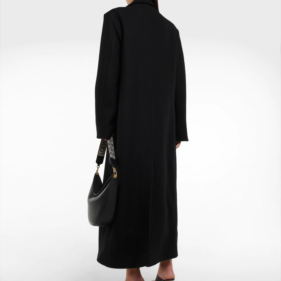 Women's Floor-Length Longline Single-Breasted Wool Blend Coat with Distinctive Shoulder Design Chichicherry