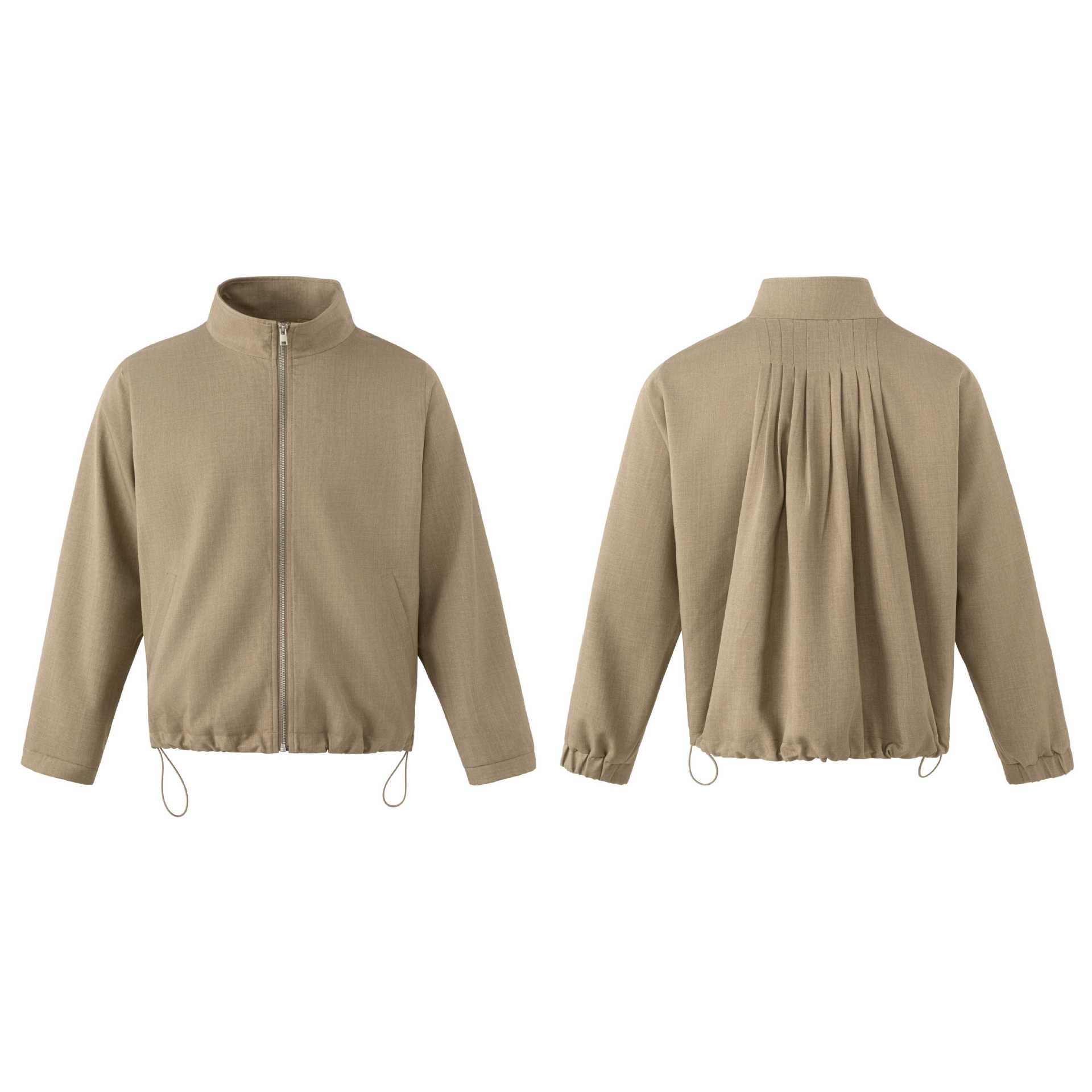 Men's Lightweight Cotton Blend Utility Jacket with Stand-Up Collar and Drawstring Chichicherry
