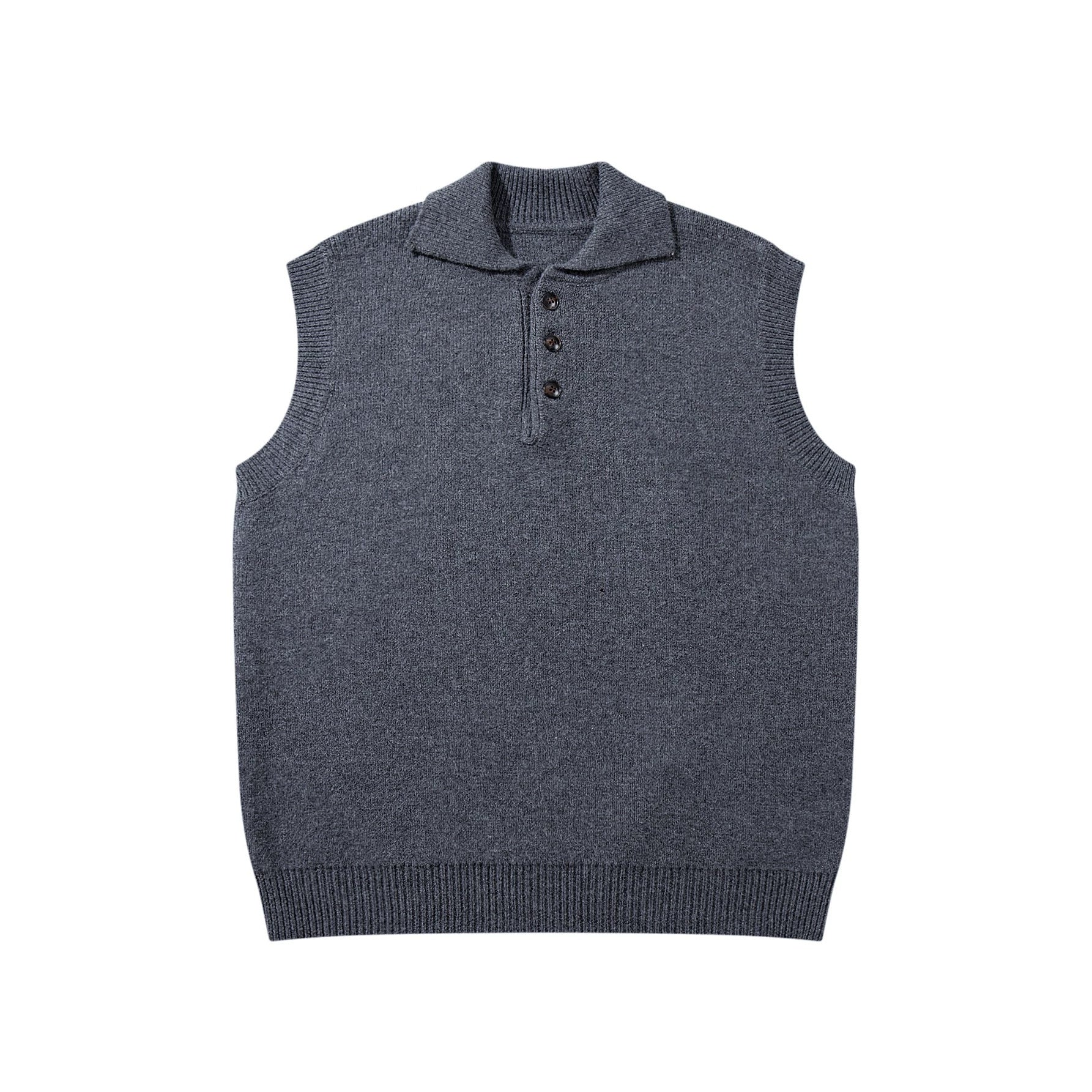 Unisex Sleeveless Knitted Vest with Polo Collar and Button Placket Chichicherry