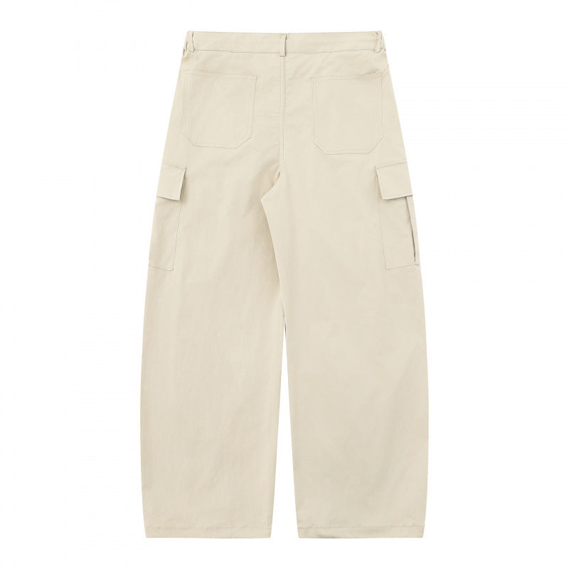 Men's loose-fitting cargo pants with high waistband, drawstring, and patch flap pockets Chichicherry