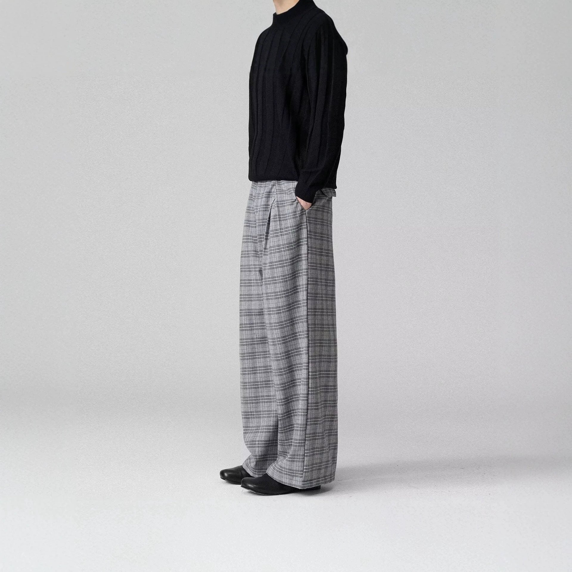 Men's Wide-Cut Checked Carrot Pants Chichicherry