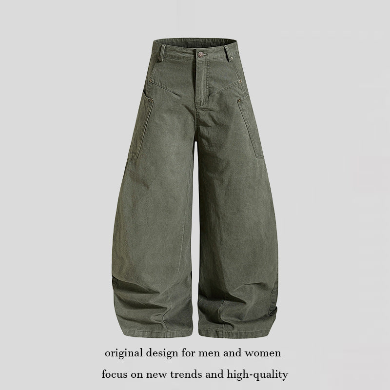 Women's High-Cut Balloon Cargo Pants with Wide Legs and Patch Pockets Chichicherry