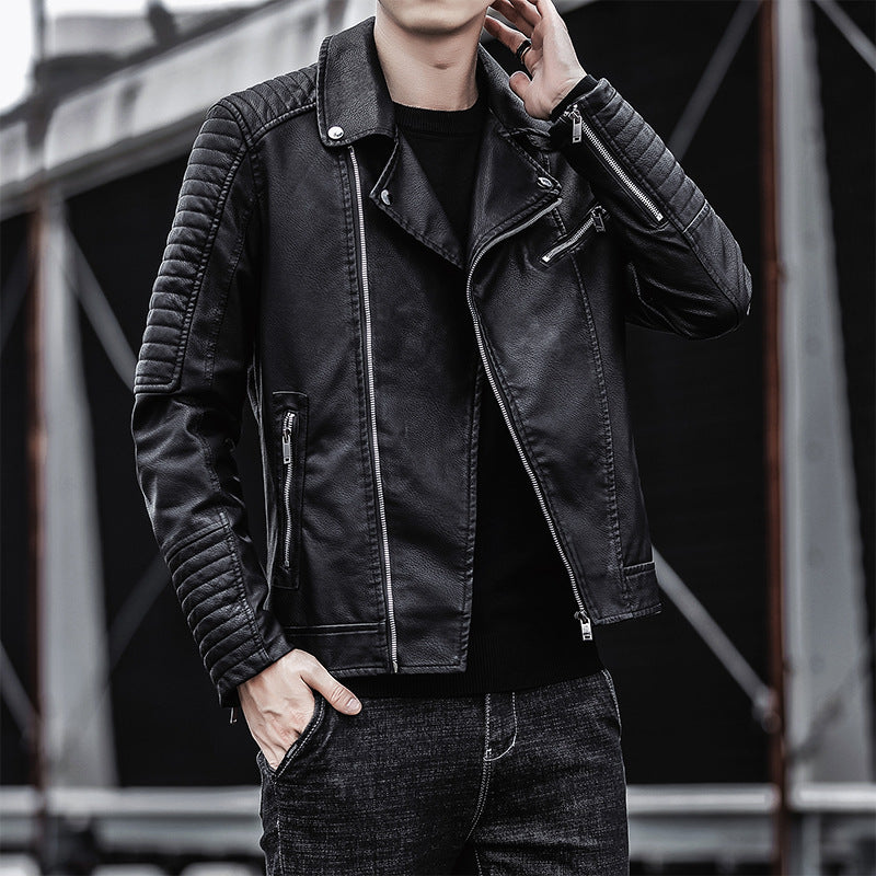 Men's faux leather biker jacket with quilted shoulder yoke, asymmetric zipper and metal zipper Chichicherry
