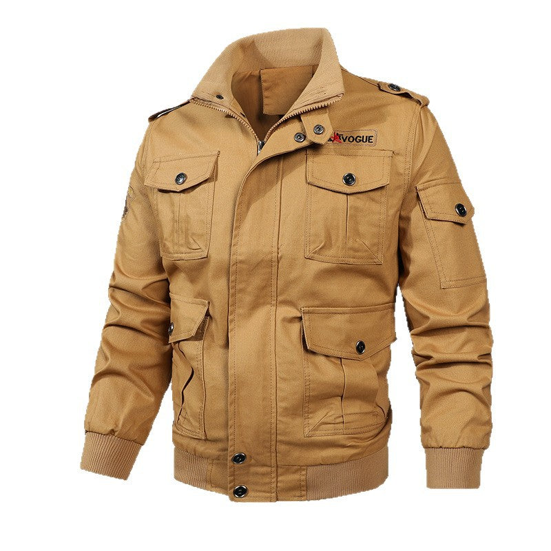 Men's field jacket in military style with multiple pockets and knit collar Chichicherry