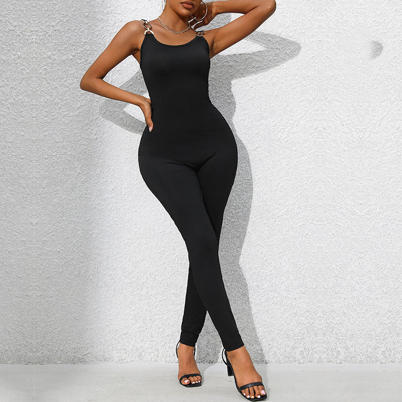 Women's figure-hugging jumpsuit with chain straps and narrow leg section Chichicherry