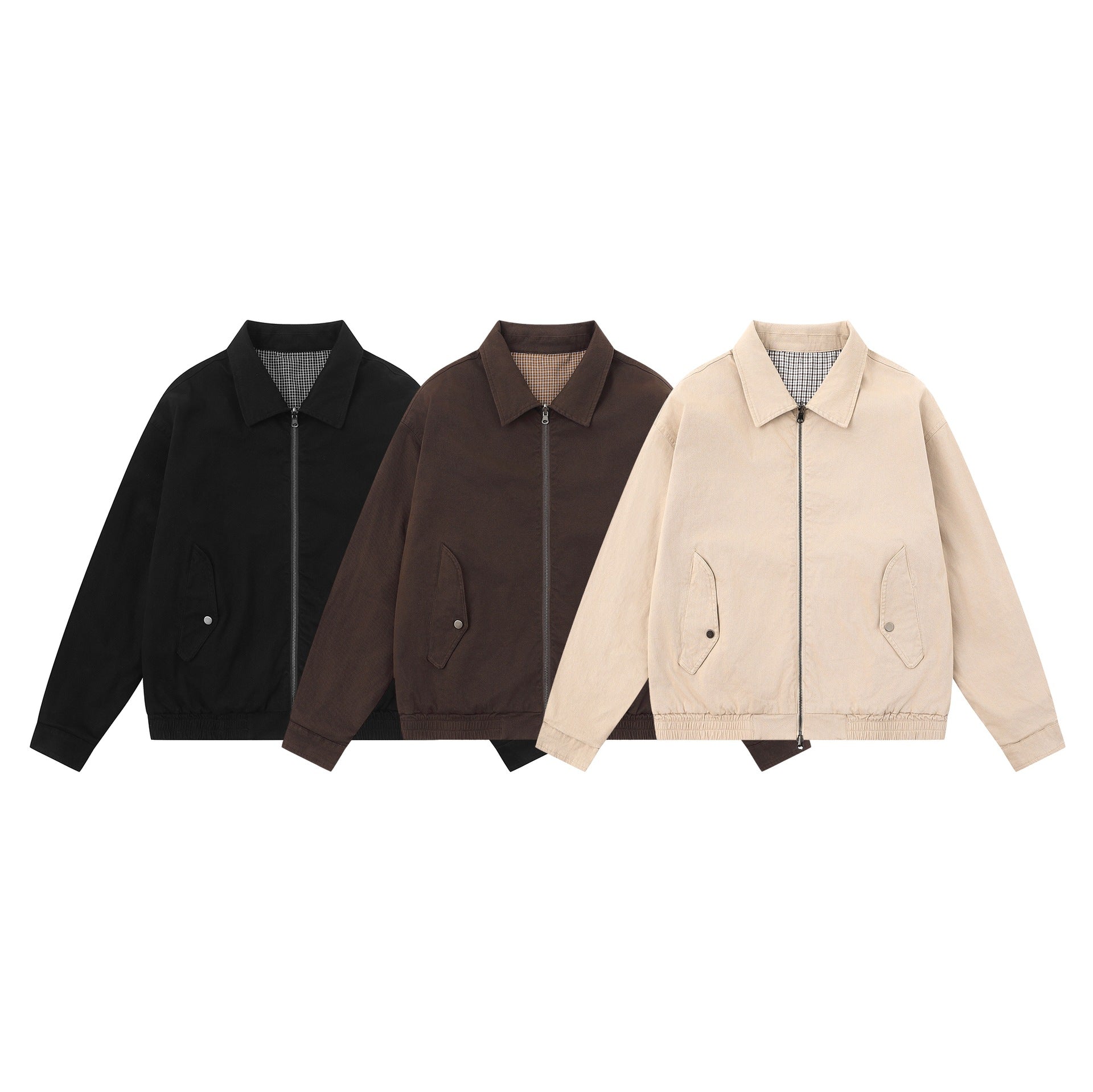 Men's Boxy Canvas Blouson Jacket with Zipper, Flap Pockets and Elastic Hem Chichicherry