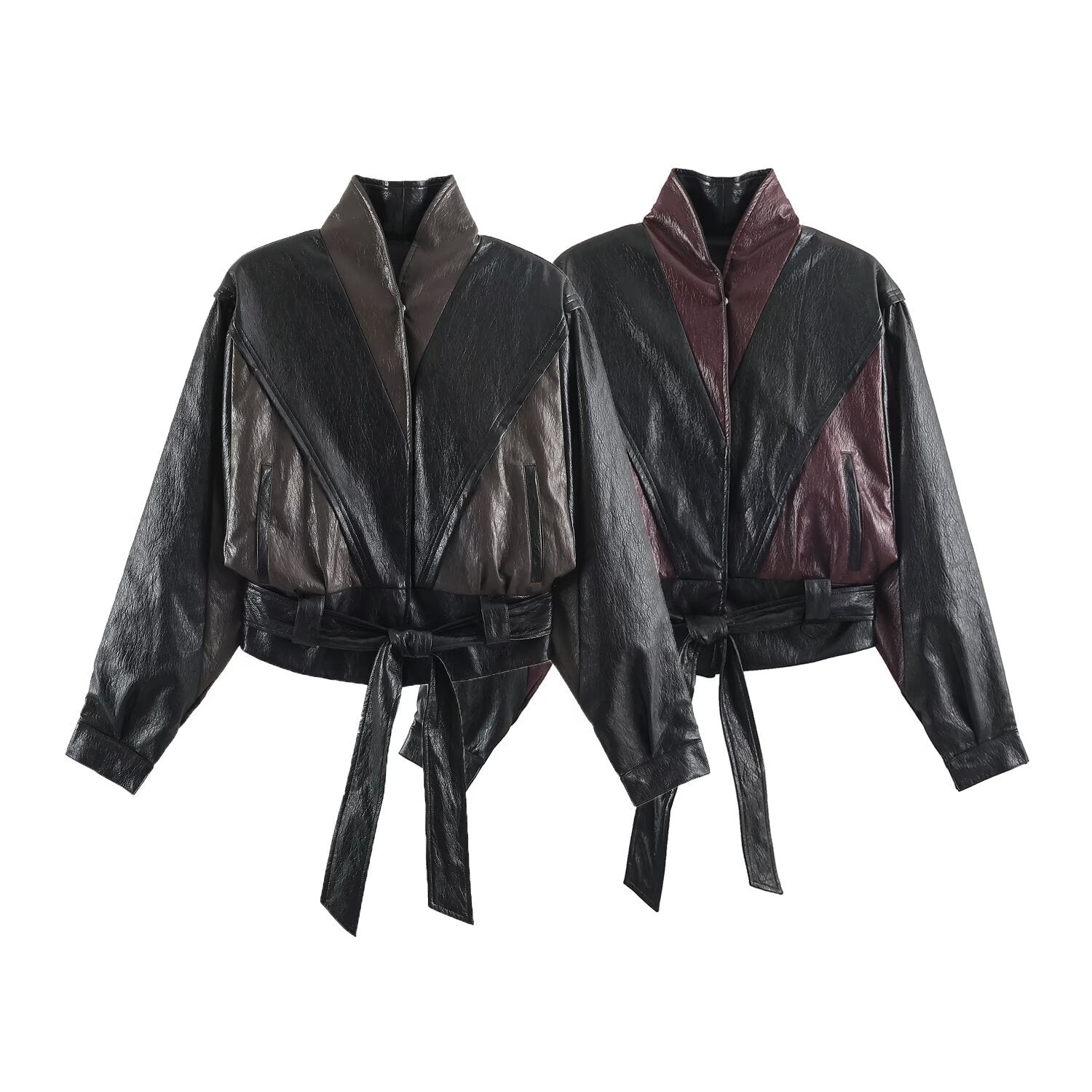 Women's short jacket in blouson style with high collar and tie belt Chichicherry